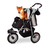 Innopet Dog Buggy Comfort EFA Eco Black/Silver - One-Hand Folding Dog & Cat Stroller with Non-Puncture EVA Wheels, 25kg Weight Capacity, 2 Safety Tethers, Storage Basket & Easy Install 3-Wheel Design