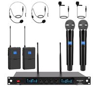innopow 4-Channel Wireless Microphone System, Quad UHF Metal Cordless Mic, 2 Handheld Mics, 2 Bodypack Mics, Long Distance150-200Ft, Fixed Frequency, 16 Hours Use for Karaoke Singing, Church