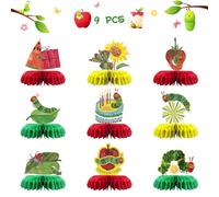INNORU Green Caterpillar Table Honeycomb Centerpieces, Cartoon Theme Birthday Honeycomb Table Toppers Kids Reading Story Party Table Decorations Favor Photo Booth Props 9 PCS