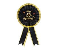 INNORU Happy 50th Birthday Tinplate Badge Pin, Satin Fabric 50th Birthday Pin, Cheers to 50 Years Rosette Button Pins, Happy Birthday Party Accessory Brooch Pin Party Decorations Black - Pack of 1,