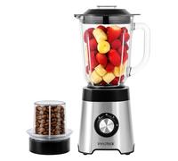 Innoteck 1.5L 2-in-1 Glass Blender & Smoothie Maker - 500W Jug Blender with 2-Speed Control & Pulse, Plus Bean Grinder & Spice Mill - For Soups, Smoothies, Juices & Milkshakes