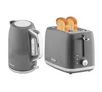 Innoteck Kitchen Pro 1.7L Electric Kettle & Toaster Set - Grey Ridged Textured & Stainless-Steel Body - Toaster with Defrost, Reheat & Cancel Functions - Hot Water Boiler with Auto Shut-Off Functions
