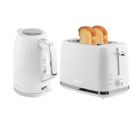 Innoteck Kitchen Pro 1.7L Electric Kettle & Toaster Set - White Ridged Textured & Stainless-Steel Body - Toaster with Defrost, Reheat & Cancel Functions - Hot Water Boiler with Auto Shut-Off Functions