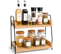 Innoteck 2 Tier Countertop Organiser Shelf 38cm - Space Saving Kitchen Organiser with Metal Frame, Spice Rack Organiser, Countertop Storage Shelf for Kitchen, Bathroom & Coffee Station (Oak)