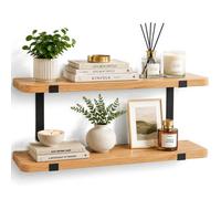 Innoteck 2 Tier Floating Shelf Oak Effect 60Cm Wall Shelf With Black Brackets