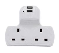 Innoteck 2 Way Plug Extension Socket with Neon Indicator - Includes 2 USB Slots - 1 Amp USB Charging Current- Compact & Lightweight - 13A Fused UK Plug Power Socket for Bedroom, Office, Kitchen, White