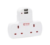 Innoteck 2 Way Plug Extension Socket with Surge Protection and Neon Indicator - Includes 2 USB Slots - 1 Amp USB Charging Current - Compact & Lightweight - 13A Fused UK Plug Power Socket - White