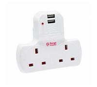 Innoteck 2Way Multi Plug Adaptor 13A Uk Mains Socket Outlets With 5V 2.0A Max Dual Usb Charging Ports And Surge Protector