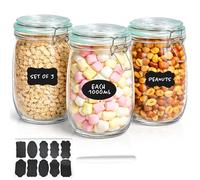 Innoteck 3 Piece 1L Airtight Glass Storage Jar Set with Clip Lids