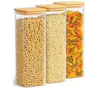Innoteck 3 Piece Airtight Glass Canister Set with Bamboo Lids (3 × 2300ml) - Tall Borosilicate Storage Jars with Silicone Seal for Cereal, Pasta, Snacks & Dry Food, Includes 10 Labels & Chalk Pen