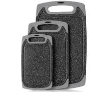 Innoteck 3 Piece BPA Free Chopping Board Set with Handles Grey Black | Non-slip plastic cutting boards with juice groove, easy clean food prep set for meat, vegetables & fruit.