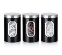Innoteck Essentials 3 PC Kitchen Canister Set - With Secure Lids & Viewing Window - Suitable for Sugar, Tea, Coffee, etc - Multi Food Storage Jars - Black