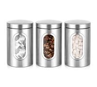 Innoteck 3-Piece Kitchen Canister Set, Stainless Steel Storage Jars with Secure Lids & Viewing Window, Ideal for Tea, Coffee, Sugar & Dry Foods - Silver