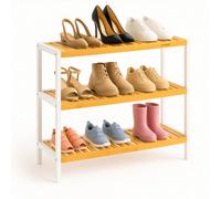 Innoteck 3 Tier Bamboo Shoe Rack White And Bamboo Holds 12 Pairs Freestanding 69.5W X 26D X 53H Cm