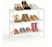 Innoteck 3 Tier Bamboo Shoe Rack White Holds 12 Pairs Freestanding 69.5W X 26D X 53H Cm