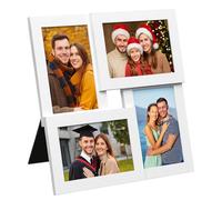 Innoteck 4 Collage Picture Frame Set, Wooden Multi Photo Frames for Wall & Desk Decor, Fits 6" x 4" Photos, Vertical & Horizontal Display with Stand & Wall Hanger, Shatter-Resistant Glass, Cloud White