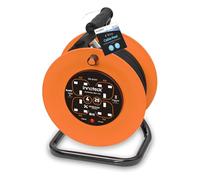 Innoteck 4-Way 25M Cable Reel with 13A Fused Plug - Heavy Duty Portable Extension Cord with Thermal Cut-Out Protection & Resetting Switch - Indoor Multi-Socket Power Reel, Orange & Black