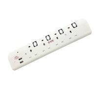 Innoteck 4 Way 5 Meter Switched Extension Lead With 2Usb Charging Ports - Neon Surge Protection Guard - White