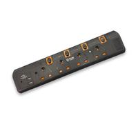 Innoteck 4way 5meters Individual Switched 2 USB ports Extension Lead with 13A 240V UK Fused BS Plug, Neon Indicator & Surge Protection. Through Hole Wall Mount Design. Black
