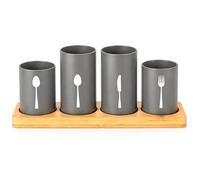 Innoteck Essentials 4Pcs Kitchen Cutlery Holder Set with Bamboo Stand - Grey, Grey