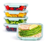 Innoteck 5 Piece Glass Food Storage Container Set with Airtight Locking Lids (5 × 1040ml) - Rectangular Borosilicate Meal Prep Boxes, Leakproof, Oven, Microwave, Freezer & Dishwasher Safe