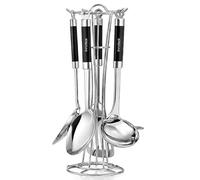 Innoteck Essentials 5pcs Cooking Utensil Set with Wire Holder - Stainless Steel Slotted Turner, Soup Laddle, Solid Spoon, Slotted Spoon & Masher Set - Nonstick Kitchen Utensils Set - Cookware Tools