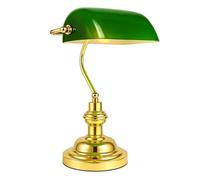 Innoteck Bankers Lamp, Green Glass Table Lamp, Desk Lamp & Reading Lamp E27 | Brass Finish, Adjustable Shade, Fully Assembled, Home Office & Living Room