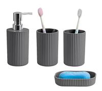Innoteck Bathroom Accessories Set, 4 Piece, Bathroom Deco Set, Grey | Soap Dispenser and Toothbrush Holder, Soap Dish & Tumbler, Rubber-Coated