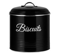Innoteck Biscuit Tin - Airtight Metal Cookie Tin with Lid, Versatile Biscuit Storage Jar with 5.3L Capacity, Rust Resistant Cookie Jar with Labelled Design for Storing Snacks & Kitchen Use, Black
