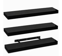 Innoteck Black High Gloss Floating Shelf Rectangular 80Cm Modern Wall Mounted Shelf Pack Of 3
