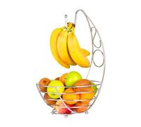 Innoteck Essentials Chrome Banana Tree Fruit Bowl - Wire Basket with Banana Hanger Hook - Storage for Fruit, Vegetables, Snacks, and More - Decorative Bowl for Kitchen, Table Countertop, and Pantry