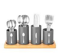 Innoteck Cutlery Set with Bamboo Holder 20pcs Stainless Steel - Tableware for 4 with Organizer - Forks, Knives, Spoons, Teaspoons & Cake Forks - Dishwasher Safe, Grey