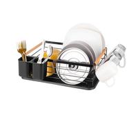 Innoteck Essentials 1 Tier Dish Drainer Rack - with Removable Cutlery Holder and Plastic Base Drip Tray - Large Capacity with Rustproof - Organiser for Kitchen Counter - 41.5 x 30.5 x 14 cm - Black