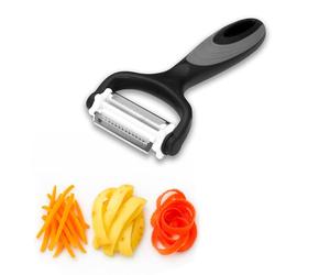 Innoteck Essentials 3 in 1 Multi-Functional Peeler - with Ergonomic Handle - Stainless Steel - Standard Fine/Serrated/Julienne Peeling - 360° Head Rotation - for Vegetable and Fruit - Black/Grey