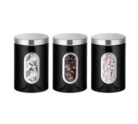 Innoteck Essentials 3-Piece Kitchen Canister Set, Stainless Steel Storage Jars with Secure Lids & Viewing Window, Ideal for Tea, Coffee, Sugar & Dry Foods - Black