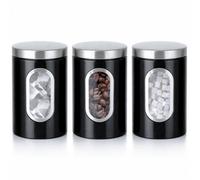 Innoteck Essentials 3Pc Stainless Steel Kitchen Canister Set With Viewing Window & Secure Lids - Black