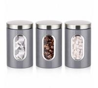 Innoteck Essentials 3Pc Stainless Steel Kitchen Canister Set With Viewing Window & Secure Lids - Grey