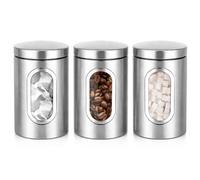 Innoteck Essentials 3Pc Stainless Steel Kitchen Canister Set With Viewing Window & Secure Lids - Silver