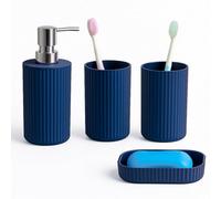 Innoteck Essentials 4Pc Bathroom Accessory Set(Matt Blue) - Soap Dish, Soap Dispenser, Tumbler(X2).