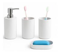 Innoteck Essentials 4Pc Bathroom Accessory Set(matt White) - Soap Dish, Soap Dispenser, Tumbler(x2)., White