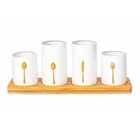 Innoteck Essentials 4Pcs Kitchen Cutlery Holder Set With Bamboo Stand - White