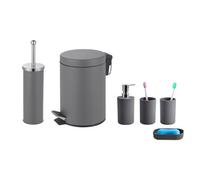 Innoteck Essentials 6Pc Bathroom Set Grey - 3L Bin, Toilet Brush, Soap Dispenser, Soap Dish, Toothbrush Holder, Tumbler.