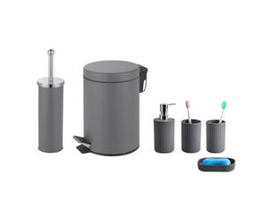 Innoteck Essentials 6Pc Bathroom Set Grey - 3L Bin, Toilet Brush, Soap Dispenser, Soap Dish, Toothbrush Holder, Tumbler.