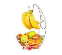 Innoteck Essentials Chrome Banana Tree Fruit Bowl - Wire Basket with Banana Hanger Hook - Storage for Fruit, Vegetables, Snacks, and More - Decorative Bowl for Kitchen, Table Countertop, and Pantry
