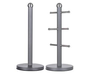 Innoteck Essentials Kitchen Paper Roll Holder And Mug Tree Set - Grey