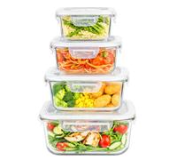 Innoteck Essentials Kitcken 4Pc Glass Storage Set With Snap Lock Lid - Square