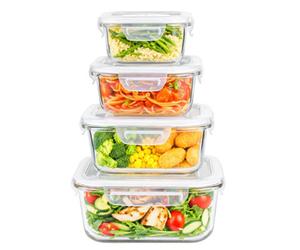 Innoteck Essentials Kitcken 4Pc Glass Storage Set With Snap Lock Lid - Square