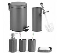 Innoteck Essentials Matt Grey 6 Piece Bathroom Set With 3L Pedal Bin And Toilet Brush