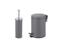Innoteck Essentials Pedal Dustbin And Toilet Brush With Holder Set - Grey.