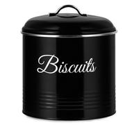 Innoteck Biscuit Tin - Airtight Metal Cookie Tin with Lid, Versatile Biscuit Storage Jar with 5.3L Capacity, Rust Resistant Cookie Jar with Labelled Design for Storing Snacks & Kitchen Use, Black